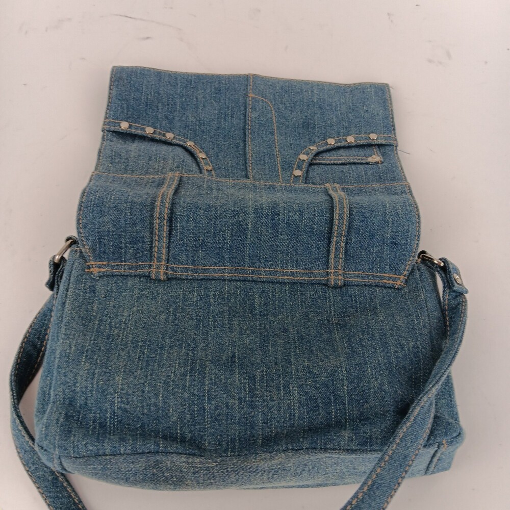 Womens Solid Blue Rectangular Shaped Studded Denim Shoulder Bag - Picture 4 of 13